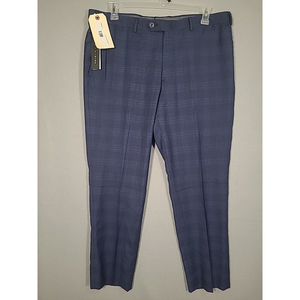 NWT J Hilburn Dress Pants Mens 38x28 Blue Windowpane Plaid Wool Super 150s Italy
